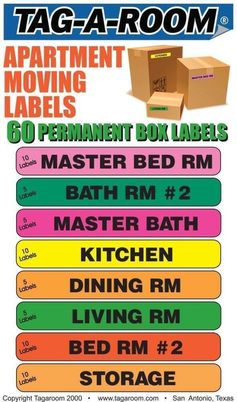 1631 Home Moving Labels Color Coded Packing Stickers 60Apartment